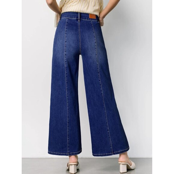 Womens Wide Leg Baggy Jeans High Waisted Stretchy Casual Ankle Denim - Picture 2 of 7